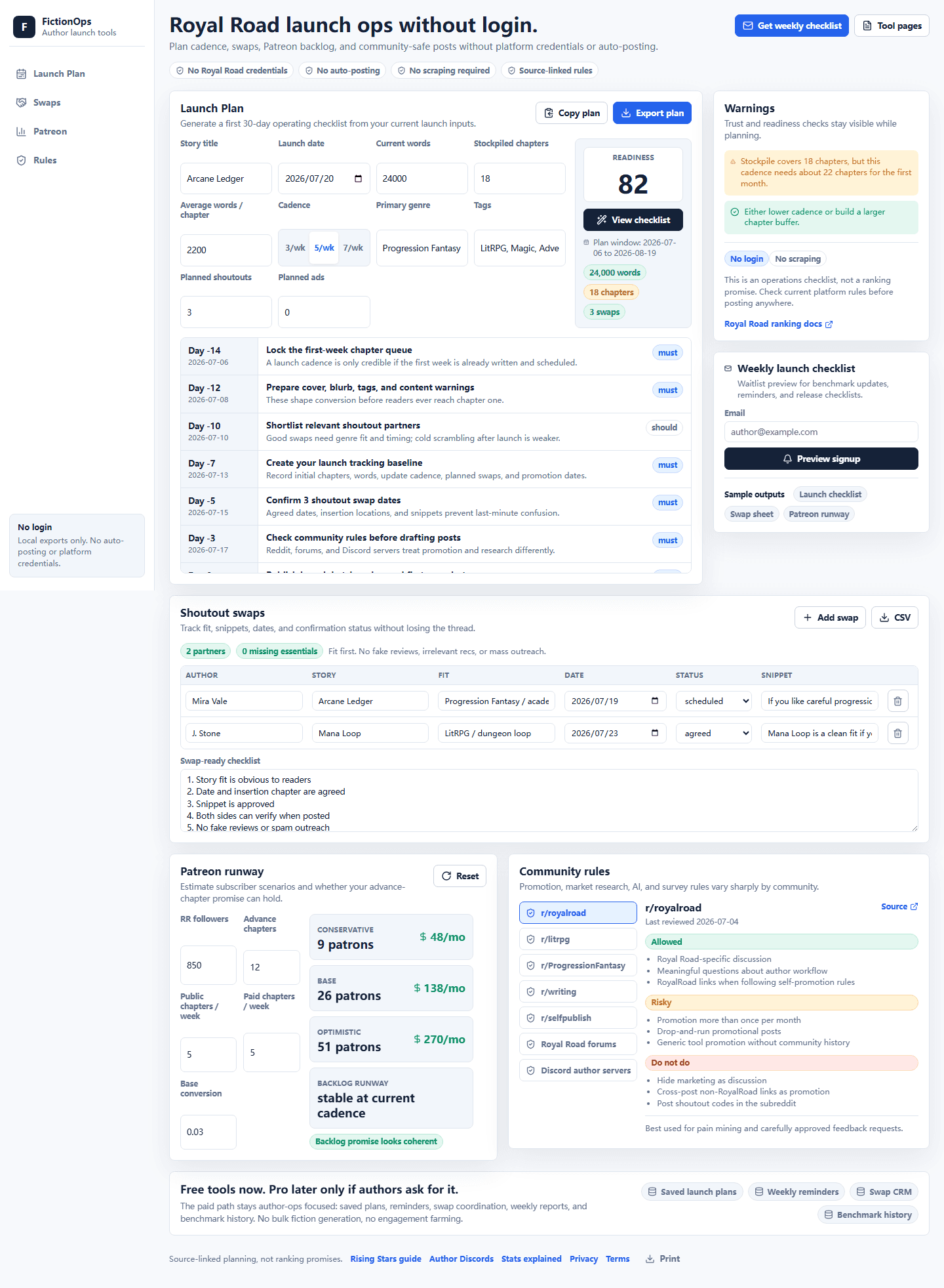 FictionOps launch workbench preview